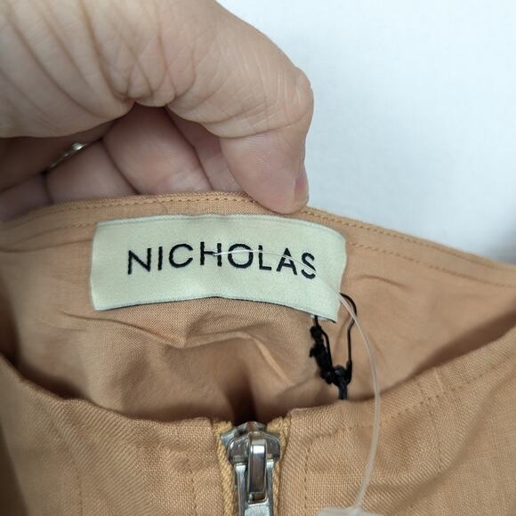 NWT Nicholas Twig Tan Darby Zip Front Linen Crop Top - Picture 5 of 9